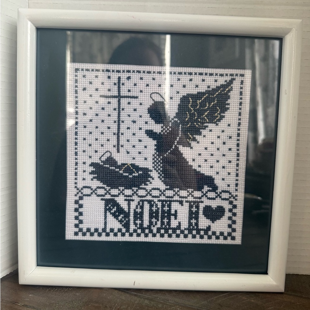 Framed Cross-Stitch Noel Art